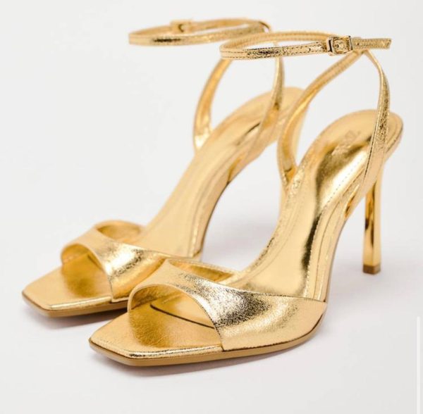 Ankle Gold Metallic Strap Heel