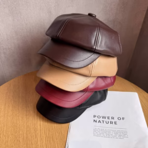 Faux Leather Baker Boy Newsboy Cap