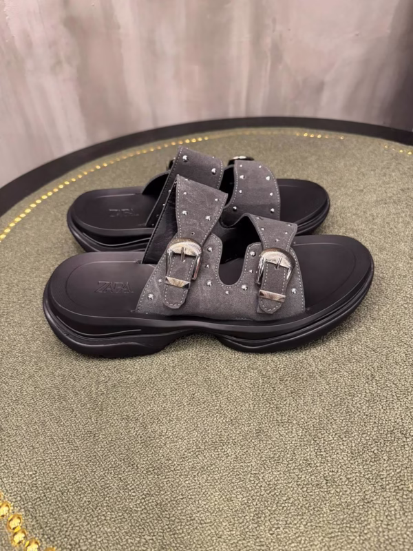 Zara Double Buckle Studded Slide Sandals