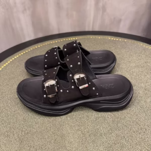 Zara Double Buckle Studded Slide Sandals