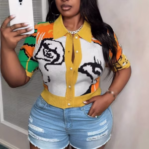 IMG_20251124_161918_556 Vibrant Short-Sleeve Colorblock Cardigan