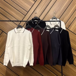 LUXE POLO LONG-SLEEVE KNIT TOP