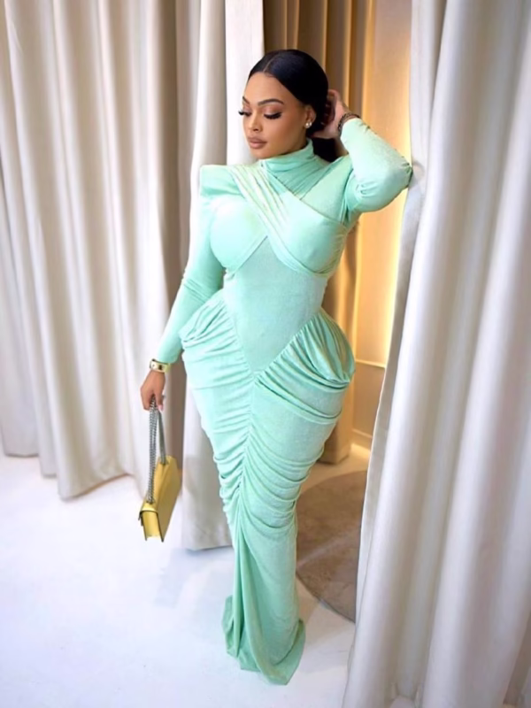 Mock-Neck Padded Crossed Ruched Dress