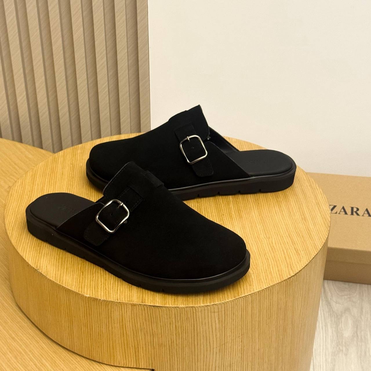 Suede Buckle Mule