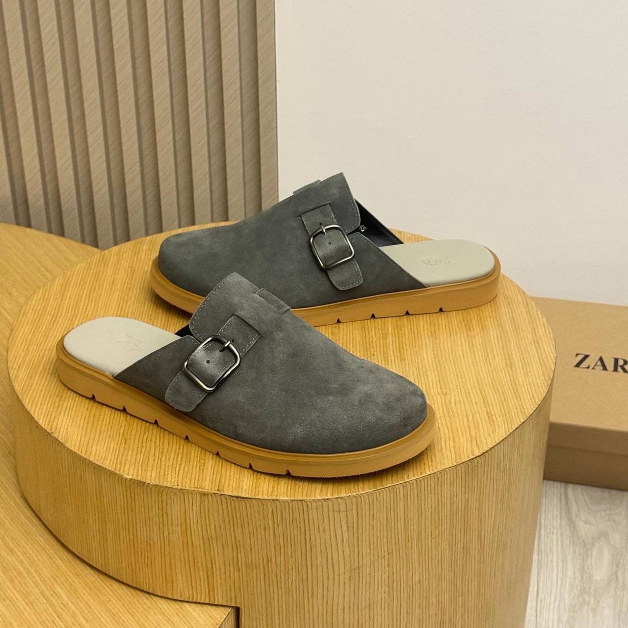 Suede Buckle Mule
