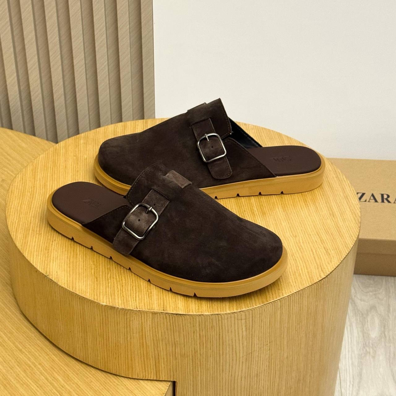 Suede Buckle Mule