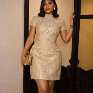 Golden Luxe Button Mini Dress