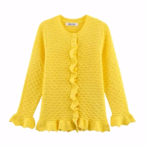 Chic Ruffled Knit Cardigan Sweater
